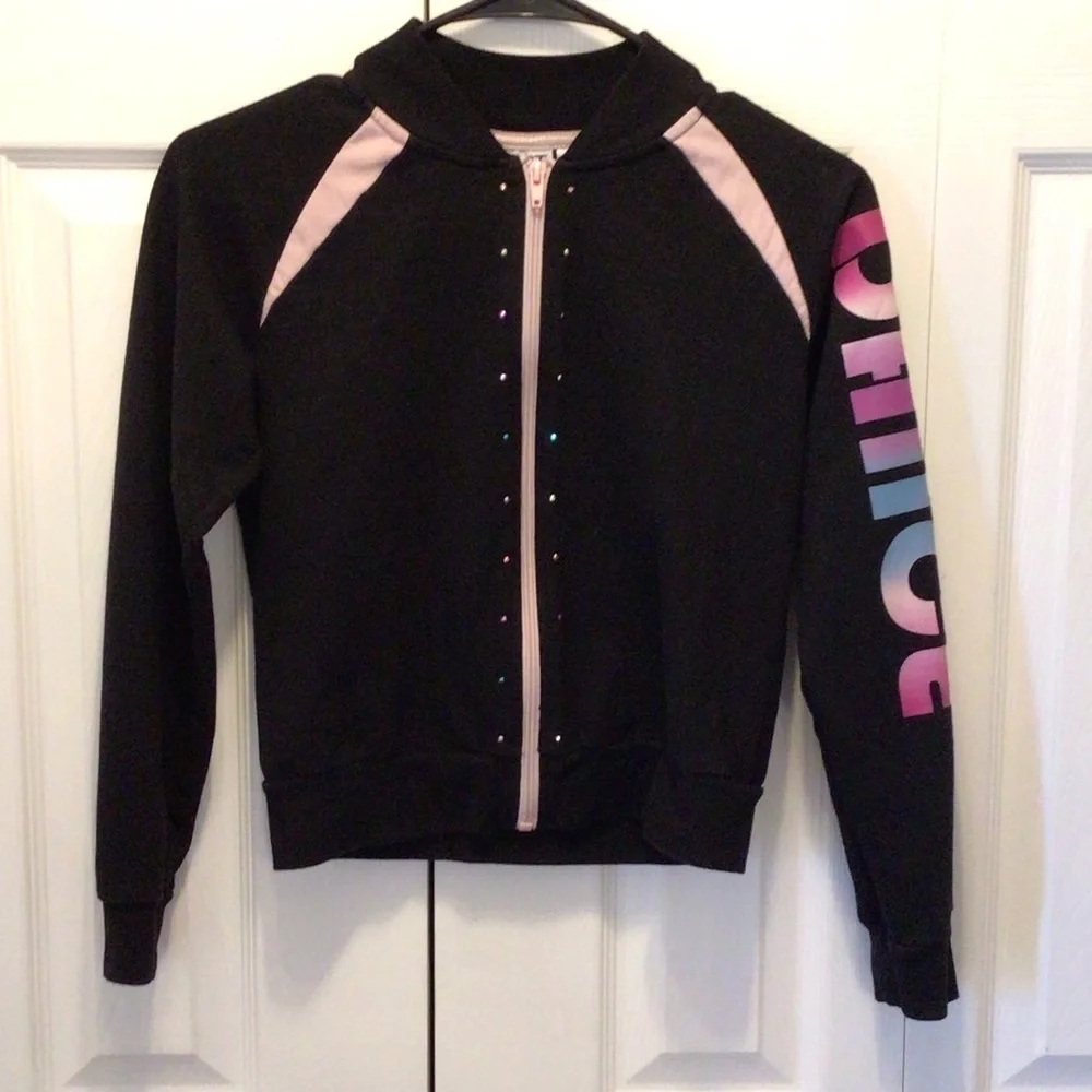 Moret Kids Black Rhinestone Embellished Zip Up Dance Sleeve Jacket Size Large